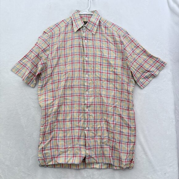 Solemare Maus & Hoffman Shirt Men M Multicolor Plaid Linen Blend Pocket - Picture 1 of 8